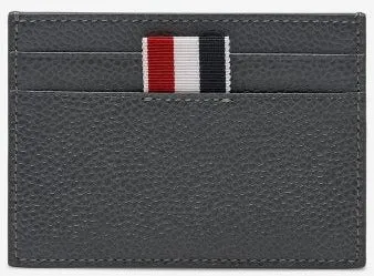 Thom Browne Single Card Holder W/ Paper Label In Pebble Grain Leather