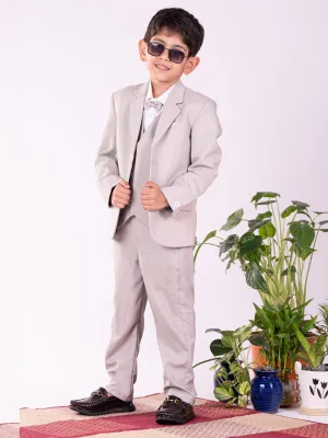 VASTRAMAY Boys' White And Gray Shirt Blazer Waist Coat And Pant
