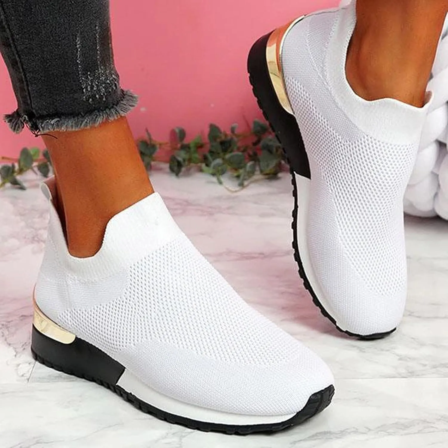 Women's Fashion Sneaker Mesh Slip On Black Non Slip Shoes for Women Comfortable Walking Shoes for Men Wide Width Black Platform Loafers Women Sock Sneakers Women