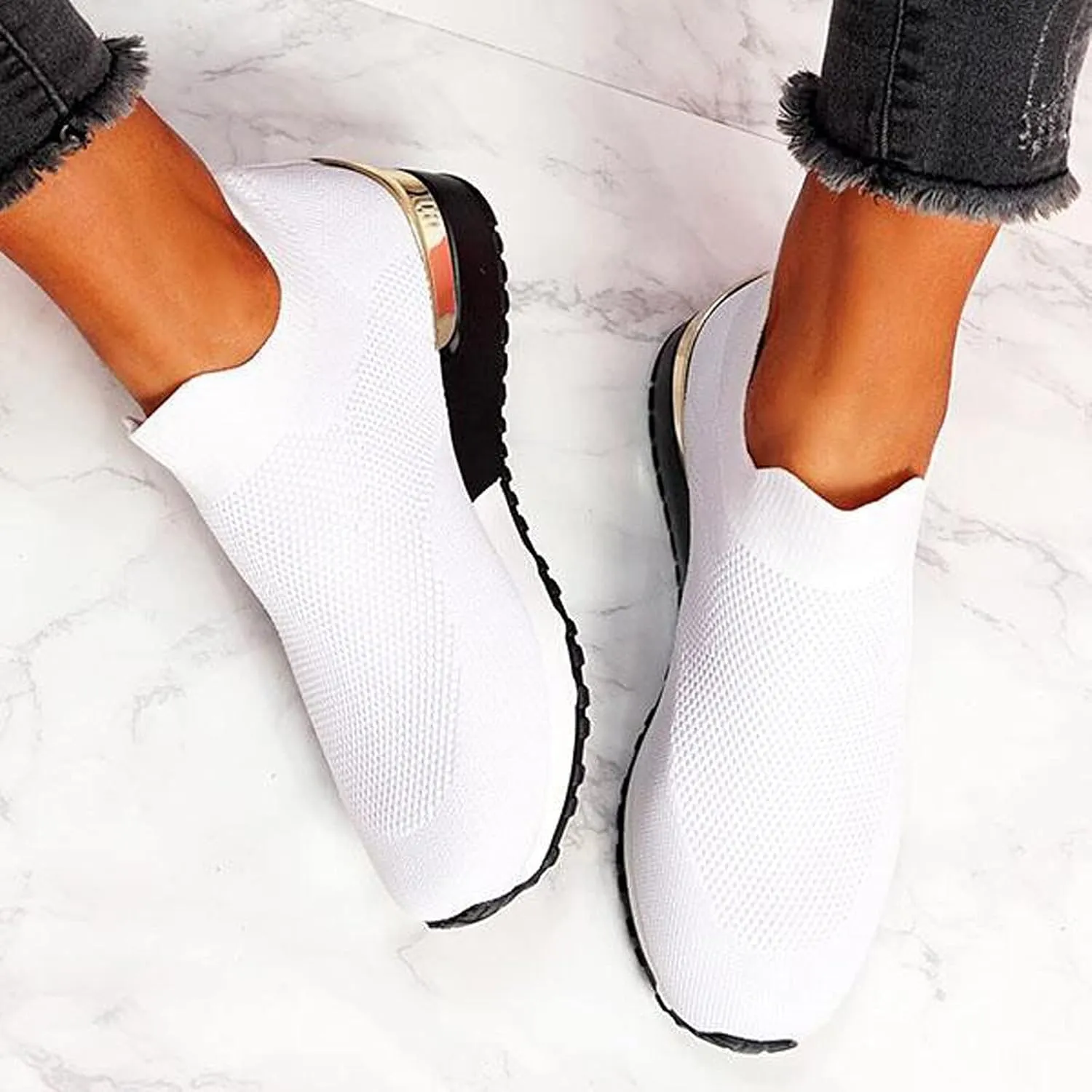 Women's Fashion Sneaker Mesh Slip On Black Non Slip Shoes for Women Comfortable Walking Shoes for Men Wide Width Black Platform Loafers Women Sock Sneakers Women
