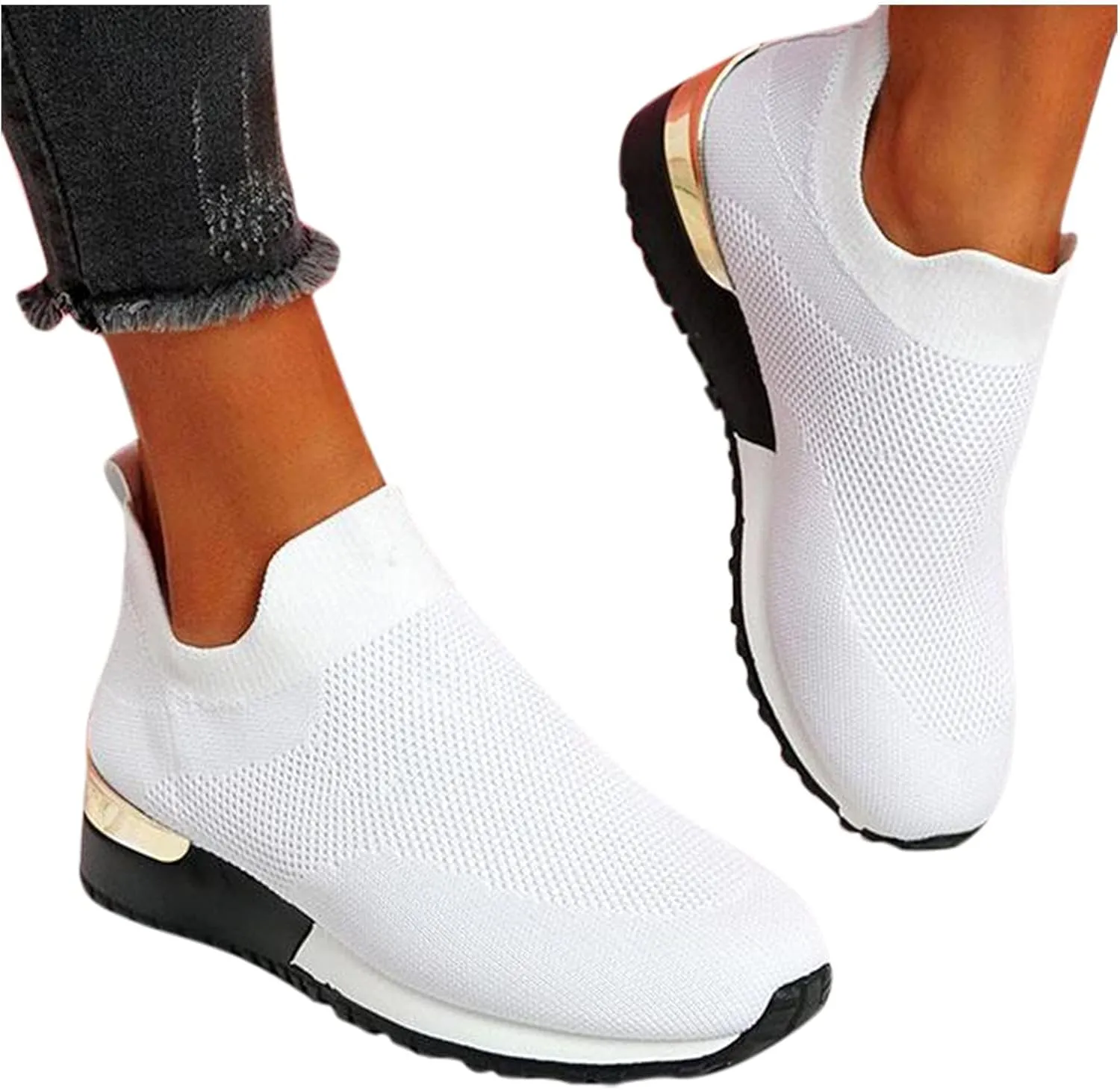 Women's Fashion Sneaker Mesh Slip On Black Non Slip Shoes for Women Comfortable Walking Shoes for Men Wide Width Black Platform Loafers Women Sock Sneakers Women